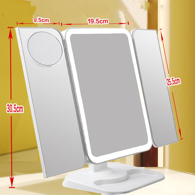Trifold Makeup Mirror With Light 68 LED Vanity Mirrors 10X Magnifying