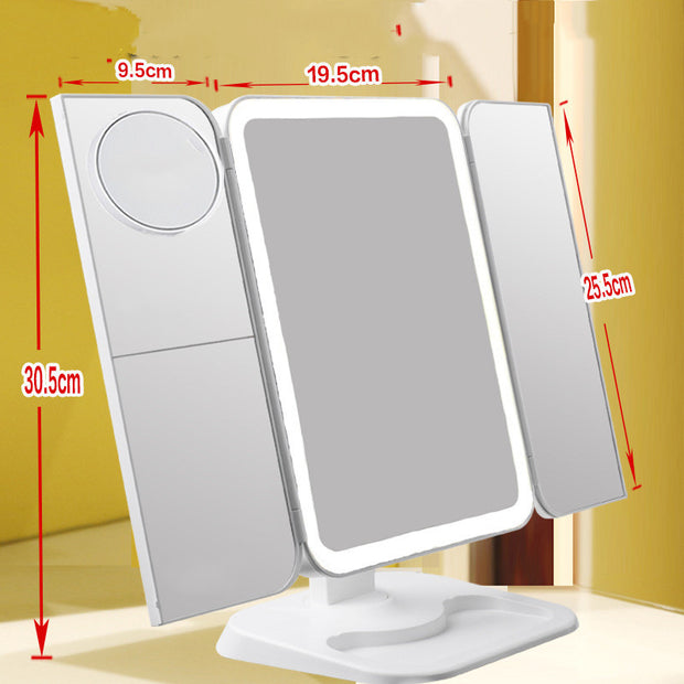 Trifold Makeup Mirror With Light 68 LED Vanity Mirrors 10X Magnifying