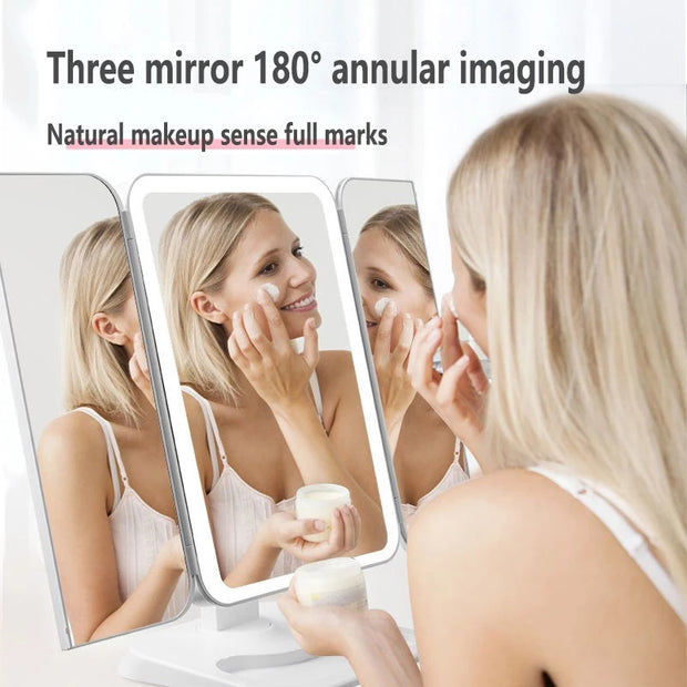 Trifold Makeup Mirror With Light 68 LED Vanity Mirrors 10X Magnifying