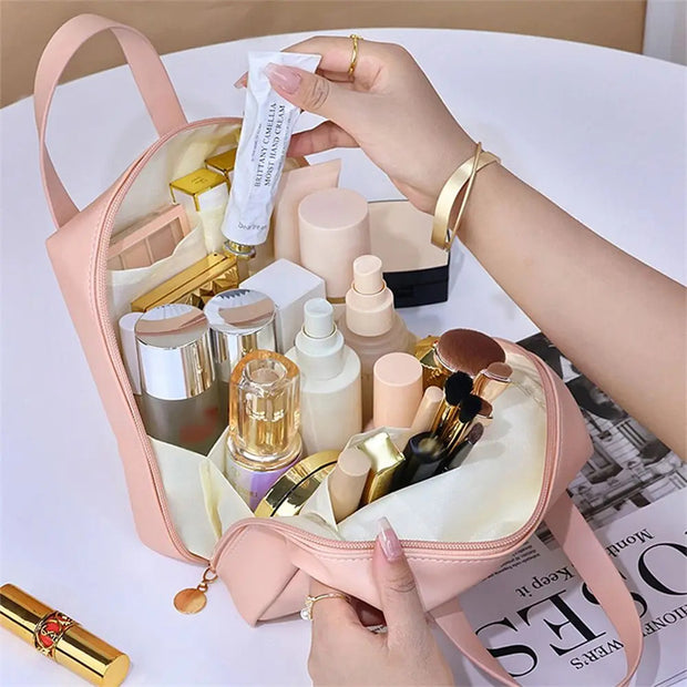 Shell Shape PU Leather Cosmetic Bag Waterproof Letter Makeup Pouch Bag