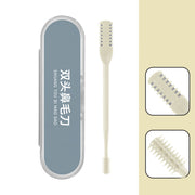 360° double head portable nose hair trimmer with compact case and brush design, ideal for easy grooming.