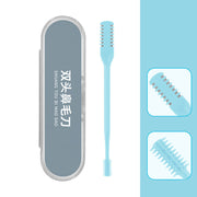 360° double head nose hair trimmer set with three brushes in a sleek storage case.