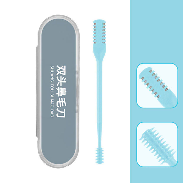 360° double head nose hair trimmer set with three brushes in a sleek storage case.