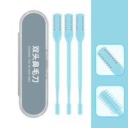 360° double head nose hair trimmer set with three brushes in a sleek storage case.