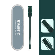 360° double head nose hair trimmer set with three brushes in a sleek storage case.