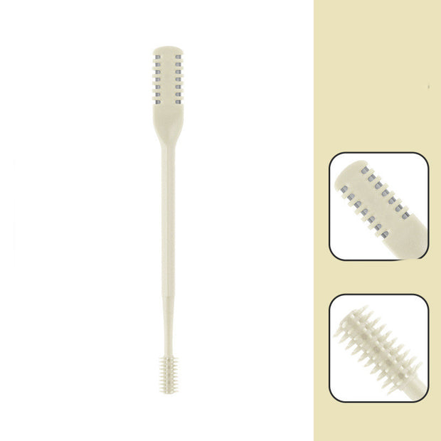 Portable toothbrush with soft bristles and ergonomic handle for effective cleaning.