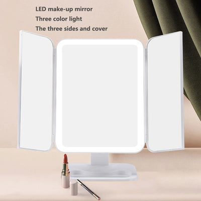 Trifold Makeup Mirror With Light 68 LED Vanity Mirrors 10X Magnifying