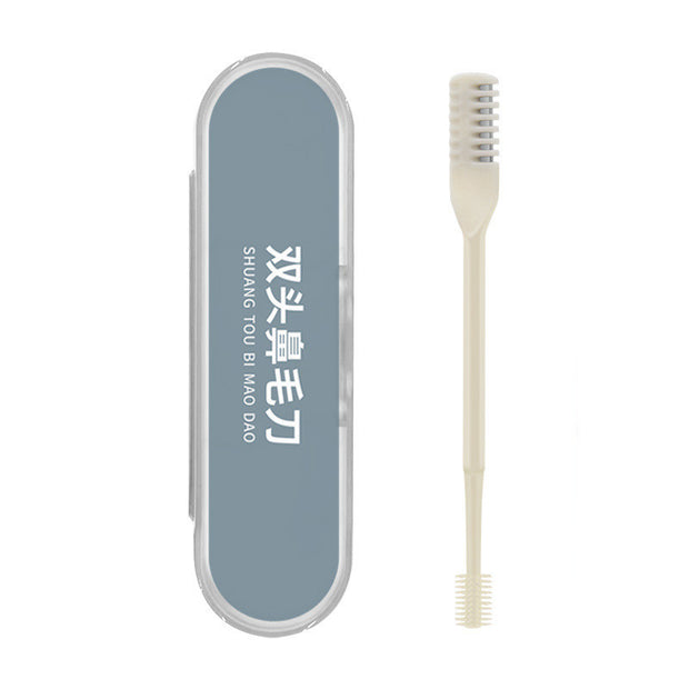 360° double head portable nose hair trimmer with transparent case for easy storage and travel.
