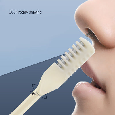 Close-up of 360° rotary shaving tool for nose hair removal, showcasing soft spoon head and precision design.