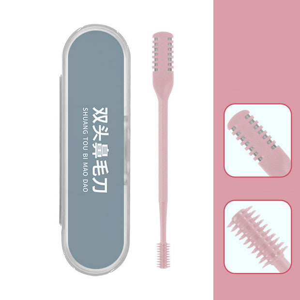 360° double head nose hair trimmer set with three brushes in a sleek storage case.