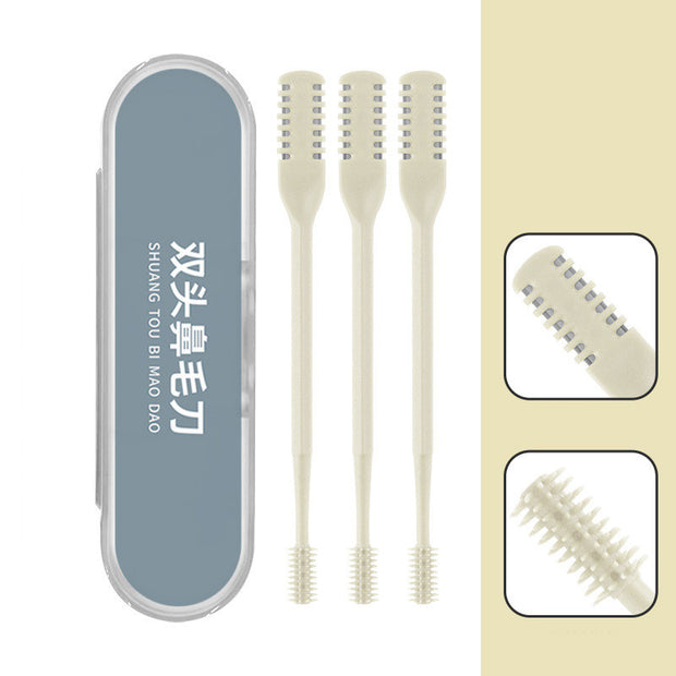 360° double head nose hair trimmer set with three brushes in a sleek storage case.