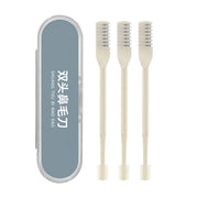 Three portable double-headed tools in a sleek case for precision grooming and cleaning.