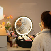 Round Smart LED Makeup Bag With Mirror Lights Women