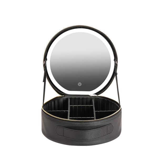 Round Smart LED Makeup Bag With Mirror Lights Women
