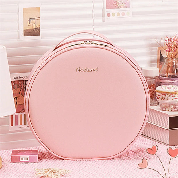 Round Smart LED Makeup Bag With Mirror Lights Women