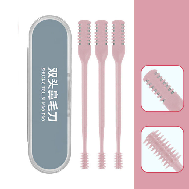 360° double head nose hair trimmer set with three brushes in a sleek storage case.