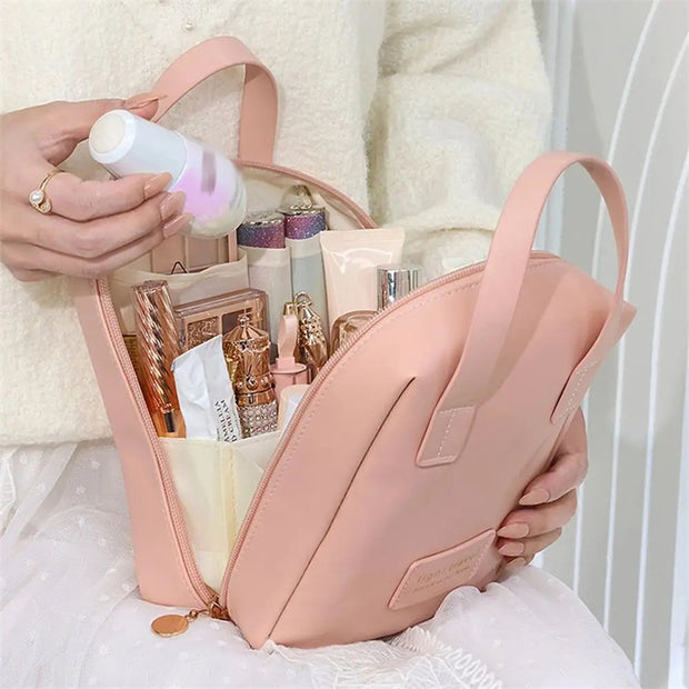 Shell Shape PU Leather Cosmetic Bag Waterproof Letter Makeup Pouch Bag